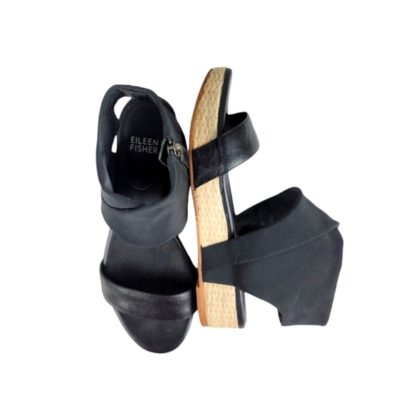 Eileen Fisher‎ Black Side Zippered Espadrille Sandals - Picture 6 of 10